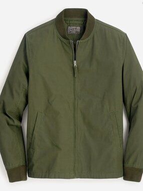 J Crew Men's Olive Cotton Bomber Jacket w/Pockets, Military Style (M)
